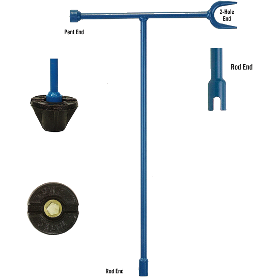 Rod x pent x 2-hole end service box wrench on handle