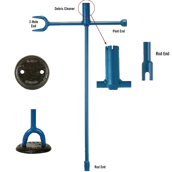 Rod x pent x 2-hole service box wrench on handle w/debris cleaner